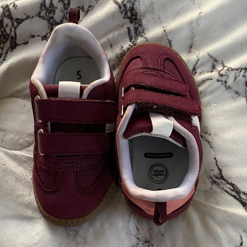 Wonder Nation Burgundy Kids Sneakers with Velcro